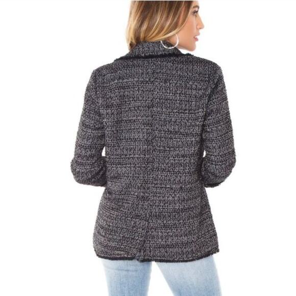 Revolve Cupcakes and Cashmere Gregory Tweed Fringe Blazer Jacket Black - Picture 5 of 9